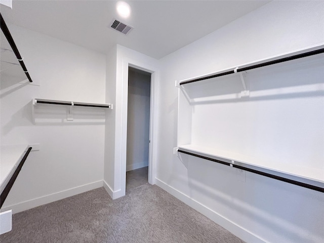 walk in closet with light colored carpet