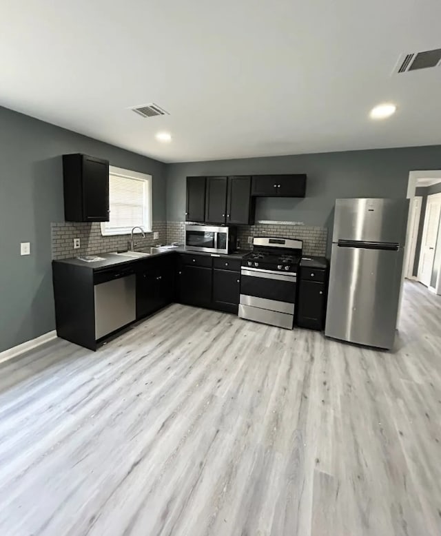 kitchen featuring sink, light wood-type flooring, and appliances with stainless steel finishes