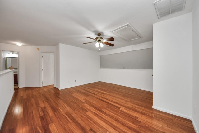 interior space with ceiling fan and wood-type flooring