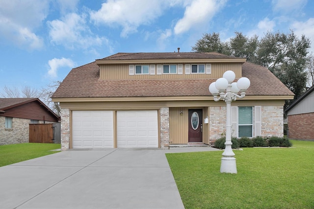 front facade featuring a garage and a front lawn