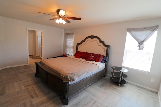 bedroom featuring ceiling fan