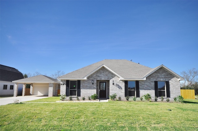 view of front of house featuring a front yard and a garage