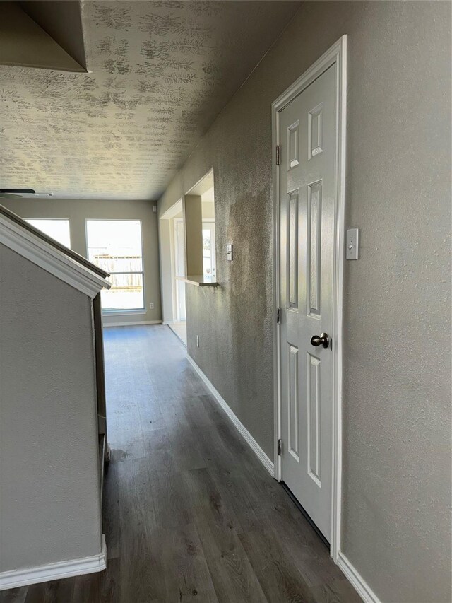 hall with dark hardwood / wood-style flooring