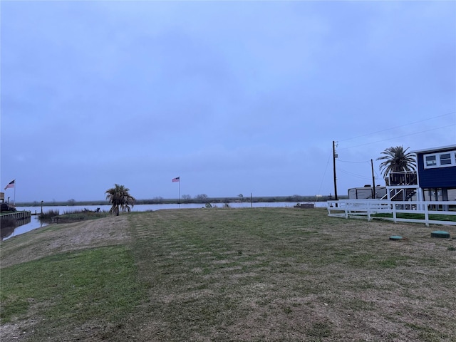 view of yard with a water view