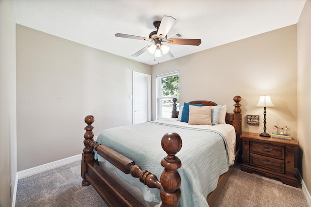 bedroom with carpet flooring and ceiling fan