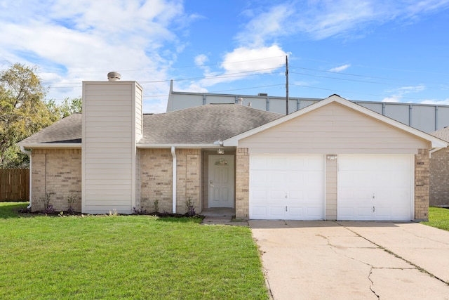 ranch-style home featuring a garage and a front yard