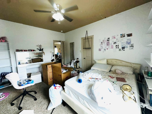 bedroom featuring carpet flooring and ceiling fan