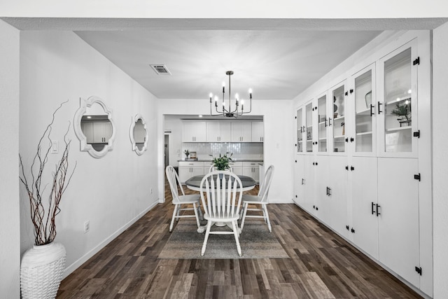 dining room featuring dark wood-type flooring and a chandelier