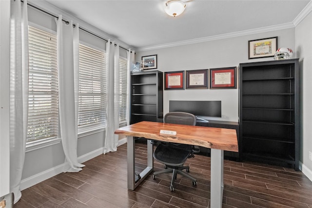 office area featuring crown molding