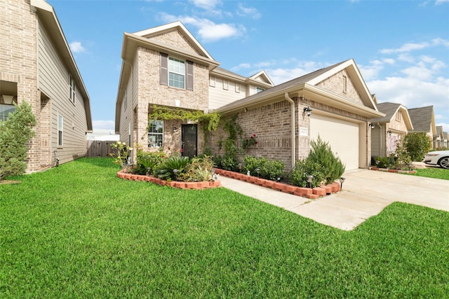 view of front facade featuring a front lawn and a garage