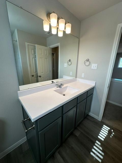 bathroom featuring hardwood / wood-style flooring and vanity