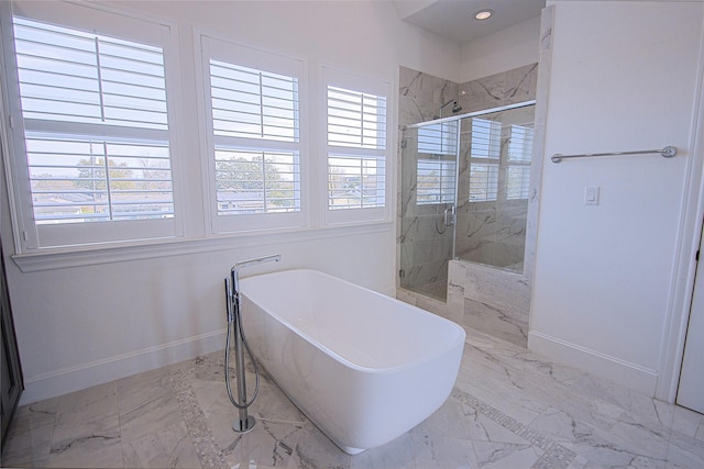 bathroom featuring plus walk in shower