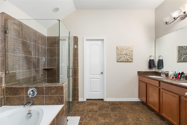 bathroom with vanity and plus walk in shower