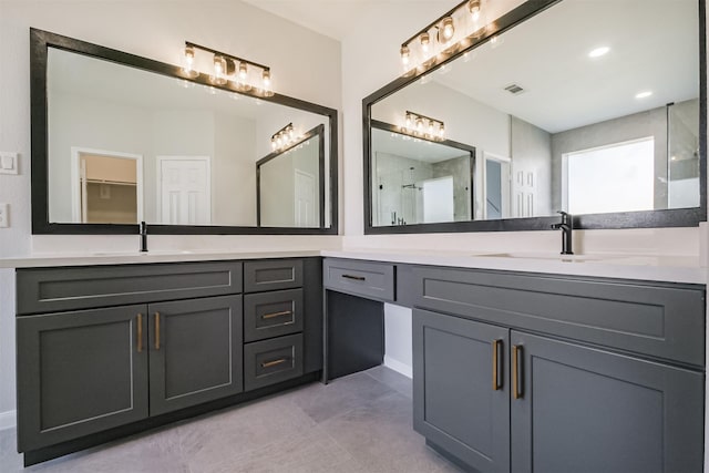 bathroom with vanity and walk in shower