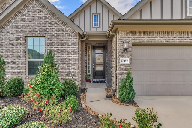 entrance to property featuring a garage