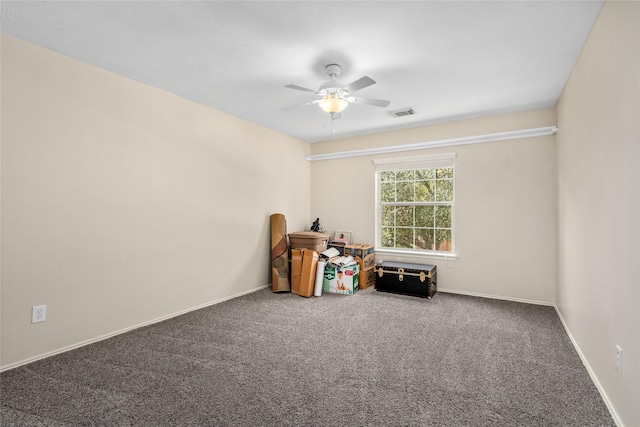 game room with carpet floors and ceiling fan