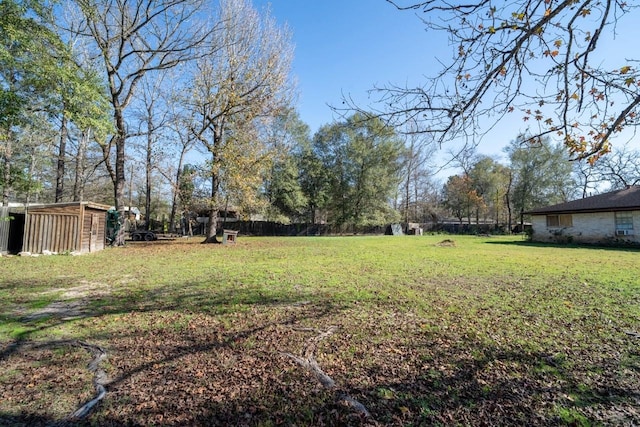 view of yard with a storage unit