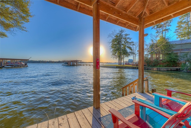 view of dock with a water view