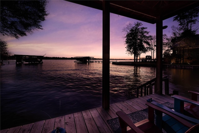 view of dock with a water view