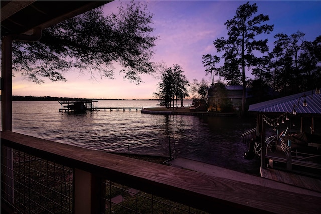 view of dock featuring a water view