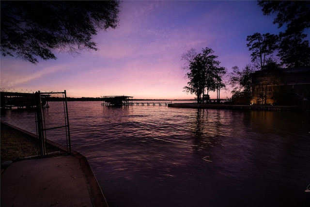 dock area with a water view