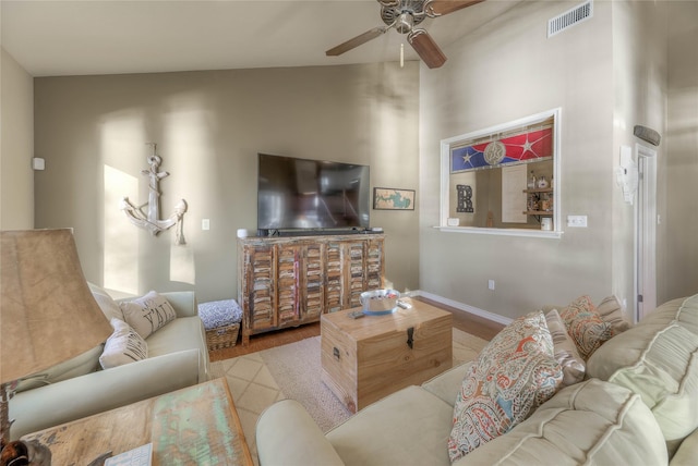 living room with ceiling fan