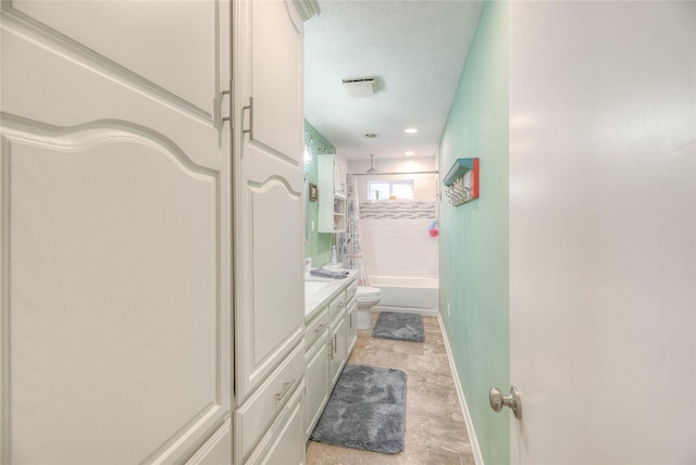 full bathroom featuring vanity, toilet, and shower / washtub combination