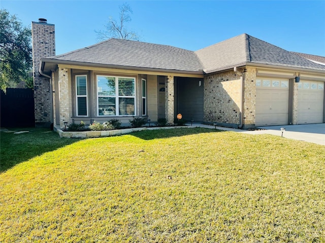 view of front facade featuring a front yard and a garage