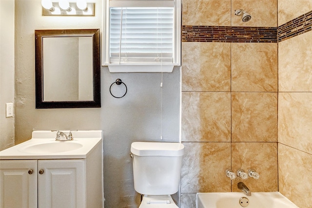 full bathroom featuring vanity, toilet, and shower / bathtub combination