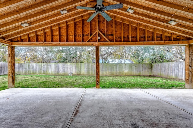 view of patio featuring ceiling fan