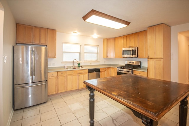 kitchen featuring sink, stainless steel appliances, and light brown cabinetry