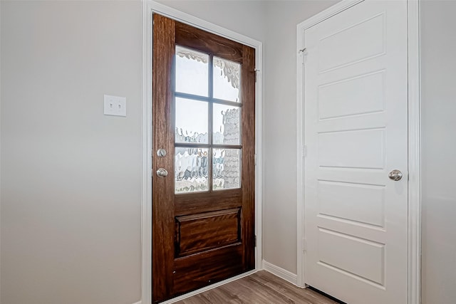 entryway with light hardwood / wood-style floors and a healthy amount of sunlight