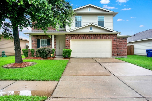 view of front property featuring a front lawn and a garage