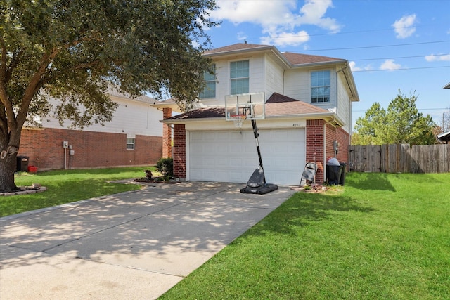 view of front property featuring a front yard and a garage