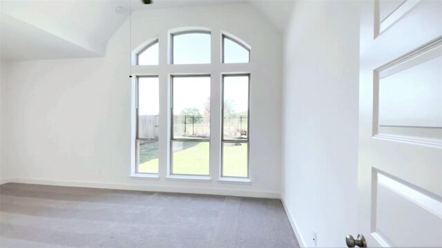 interior space featuring lofted ceiling and carpet flooring