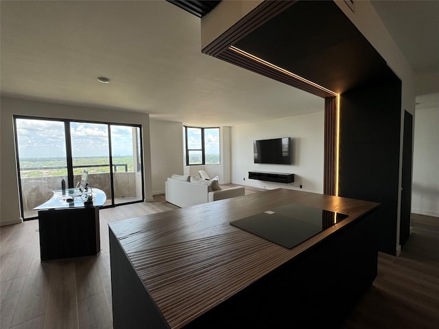 interior space featuring hardwood / wood-style flooring and a kitchen island