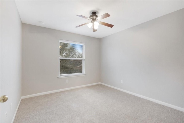 spare room with ceiling fan and carpet