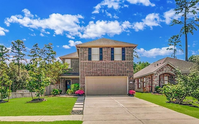 view of front facade featuring a front yard and a garage