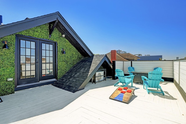 wooden terrace with french doors