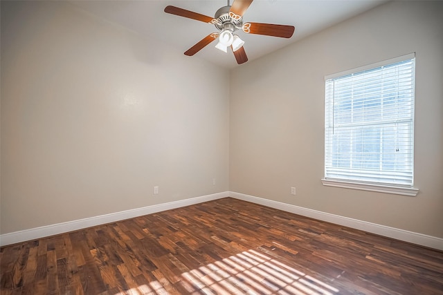 unfurnished room with dark hardwood / wood-style floors, ceiling fan, and a healthy amount of sunlight