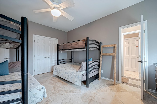 bedroom with a closet and ceiling fan