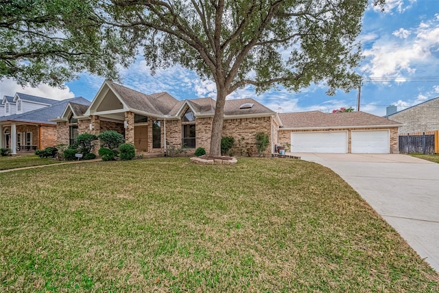 ranch-style house with a garage and a front yard