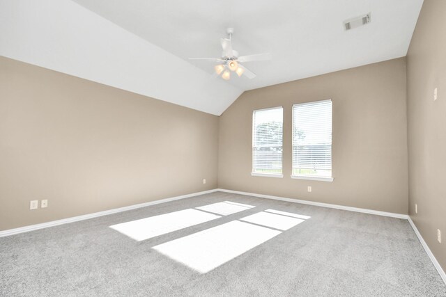 interior space featuring carpet floors, ceiling fan, and lofted ceiling