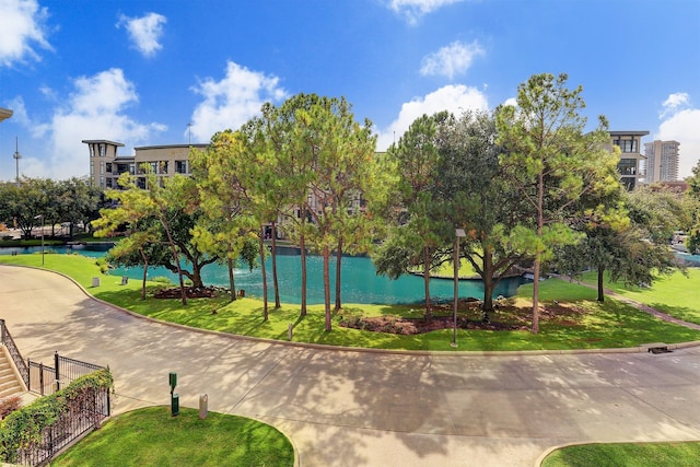 view of property's community with a water view