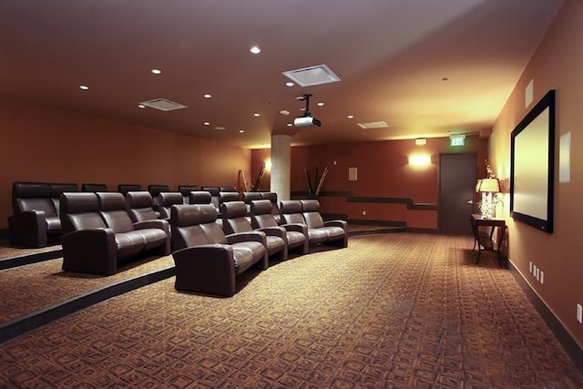 home theater room featuring carpet