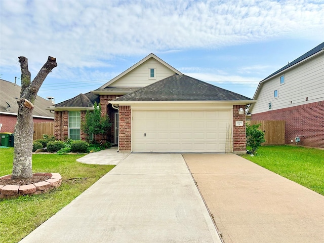 view of front facade featuring a front lawn and a garage