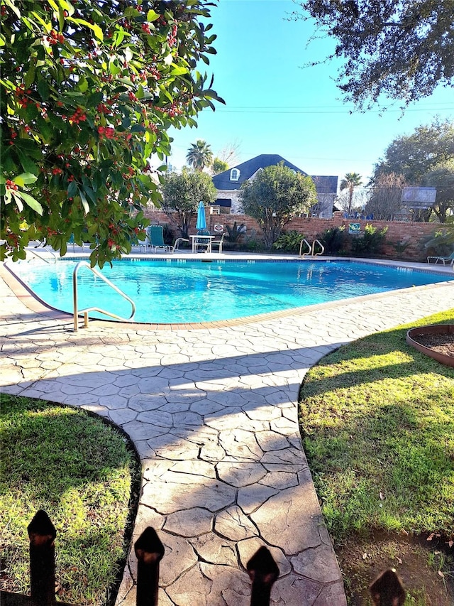 view of swimming pool with a patio