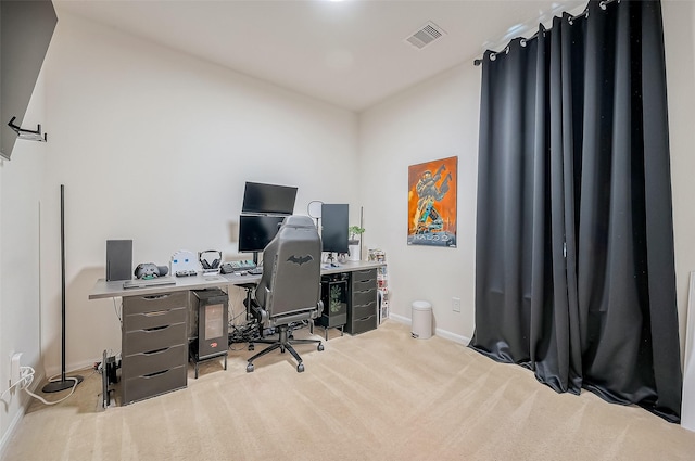 view of carpeted home office