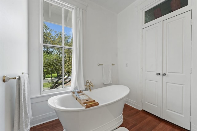 bathroom featuring a bathtub and wood-type flooring