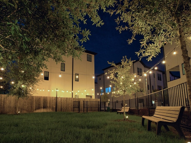 view of yard at night